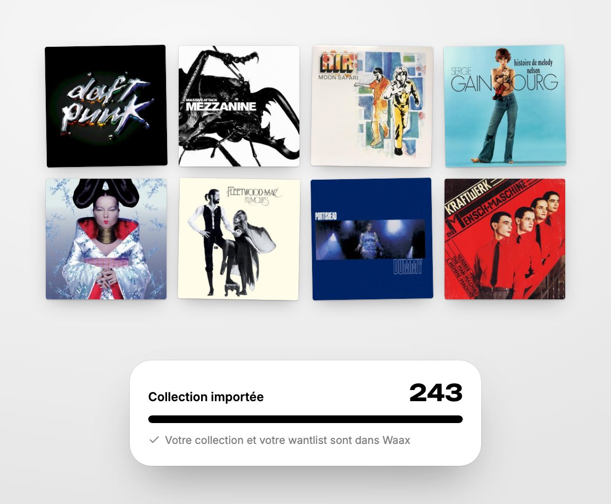 Une collection Discogs importée dans Waax